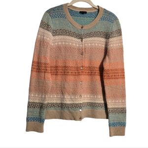 Talbots Fair Isle Mohair Lambswool Blend Cardigan Sweater